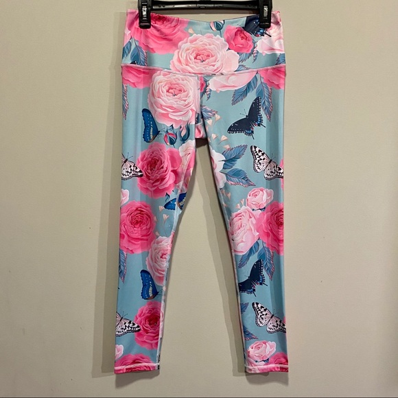 Pants - Butterfly Floral Leggings Tights Blue Pink Sz Smal